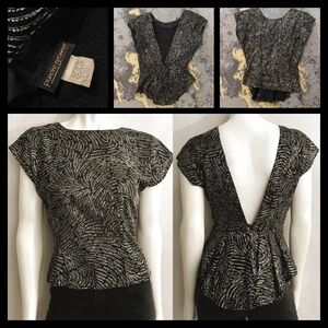 Vintage 1980's Black and Gold Open Back w/ Shoulder Pads Party Blouse